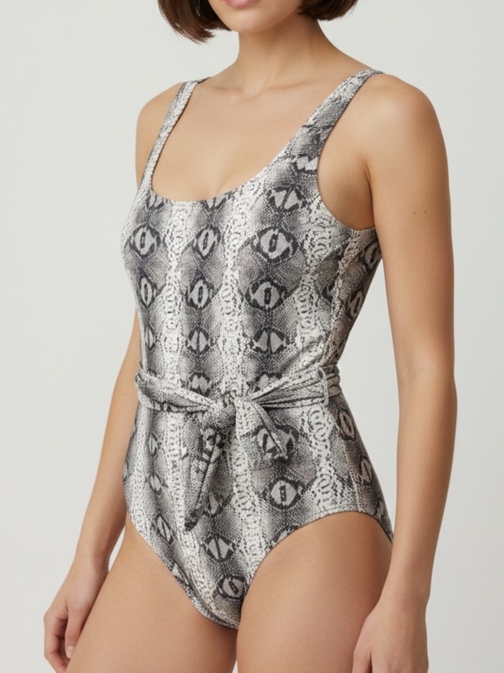 Joe Fresh Snake Print One Piece Swimsuit with Waist Tie Grey